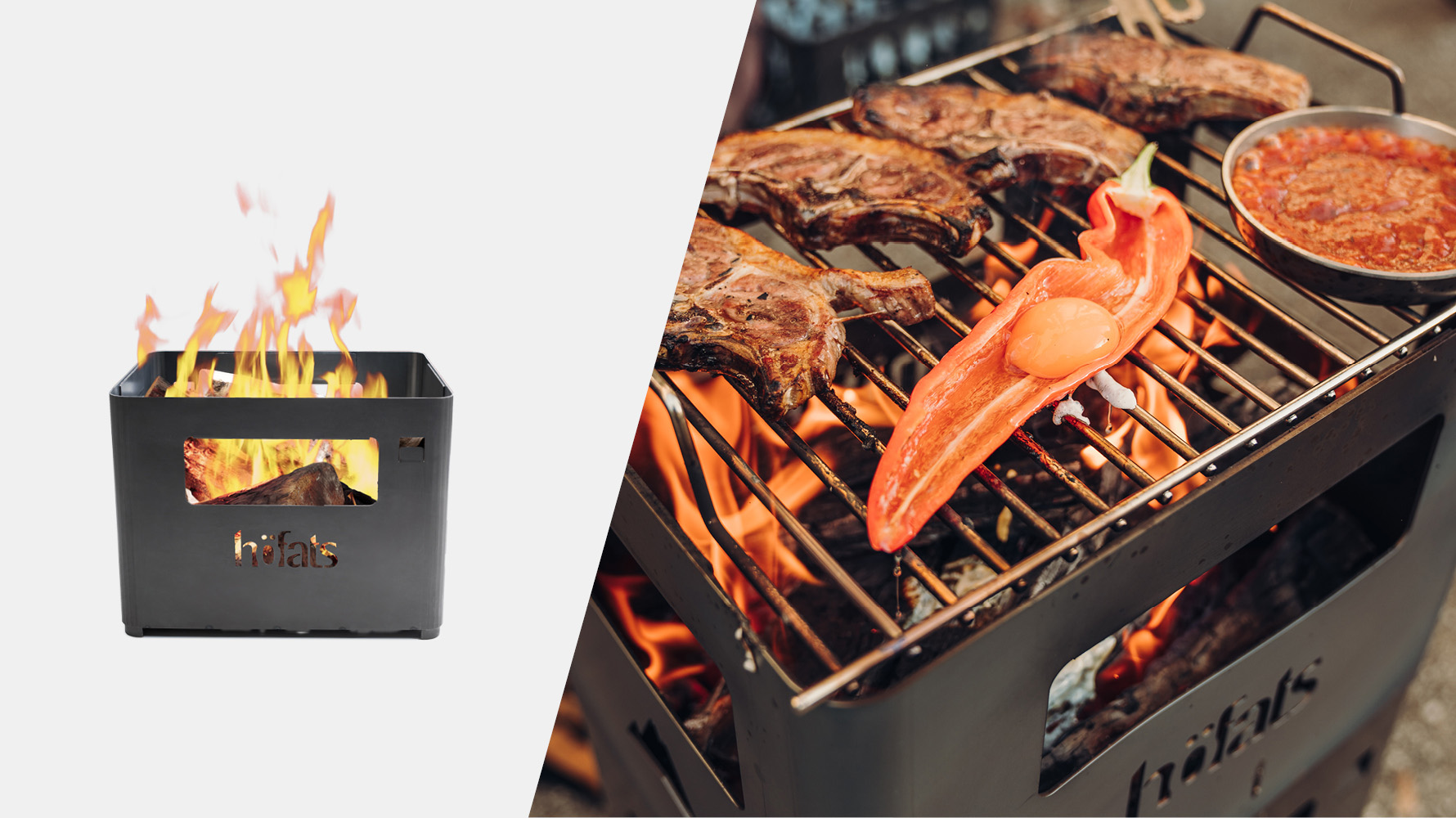 a grill with meat and vegetables on it.