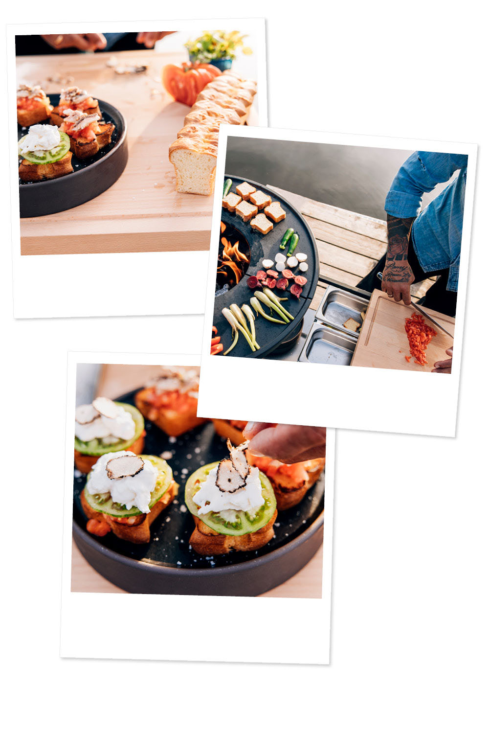 Un collage de trois images de nourriture sur une table.