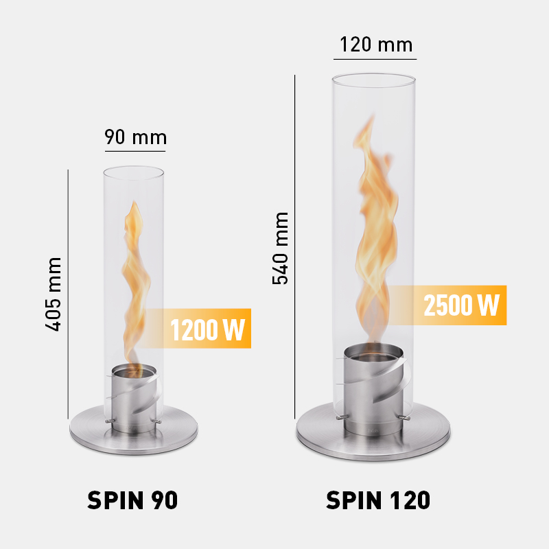 SPIN 90/120 Bioethanol freestanding Borosilicate glass fireplace