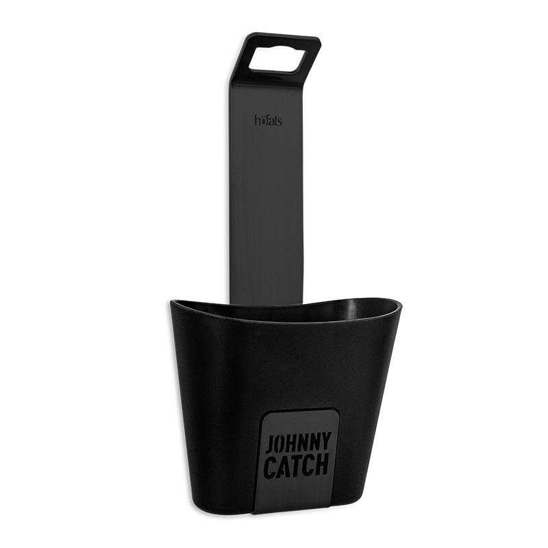 JOHNNY CATCH Cup Flaschenöffner schwarz Ein schwarzer Plastikeimer mit einem schwarzen Stahlgriff. Der 00842 Johnny Catch Cup Black Flaschenöffner.