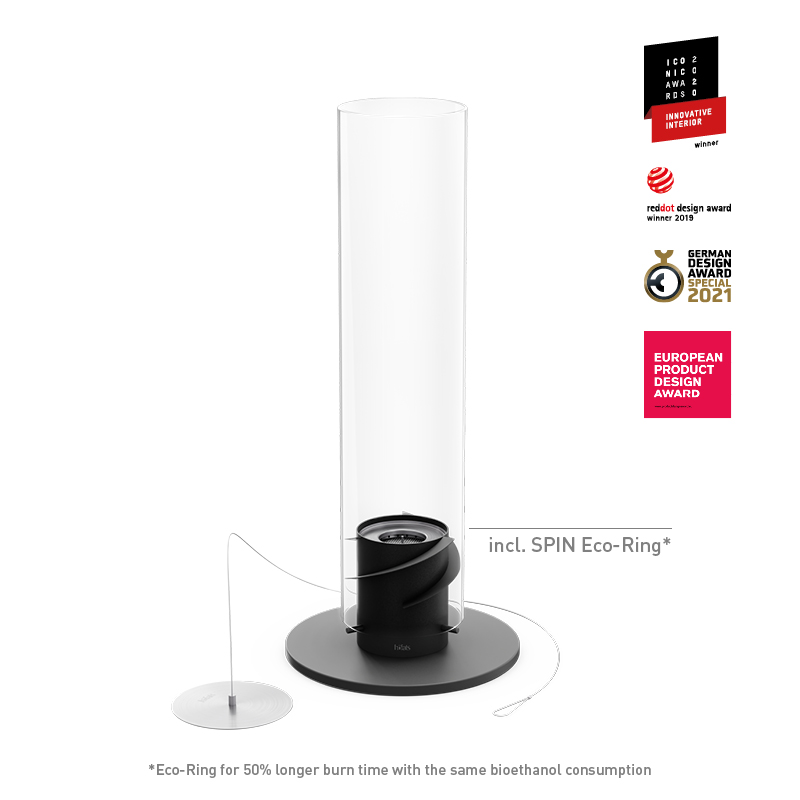 SPIN classic 1200 Tabletop Fireplace black An image showing the speaker is shown with a stand and a speaker, with the SPIN 1200 Tabletop Fireplace black.