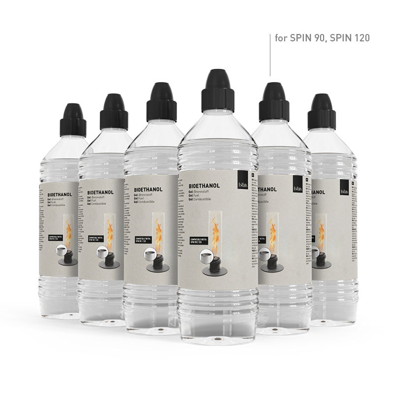 Bioethanol 6er-Pack Gel-Brennstoff Szene, die eine Gruppe von Ethanolflaschen mit weißem Hintergrund zeigt, wobei das 090801-6 Bioethanol Gel 6 Pack durch seine praktische Eleganz hervorsticht.