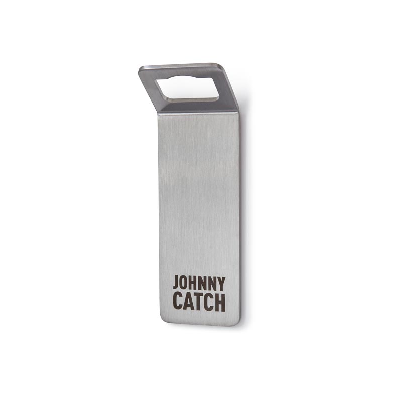 JOHNNY CATCH Magnet Bottle Opener silver Depicted here is a usb usb with the word john catch on it, with the JOHNNY CATCH Magnet.