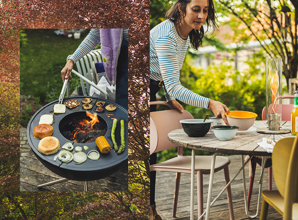 a woman cooking outside