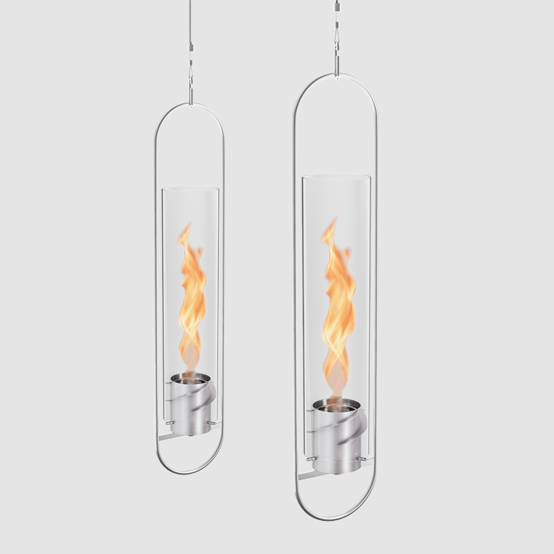 Une illustration de deux cheminées en verre avec une flamme à l'intérieur.