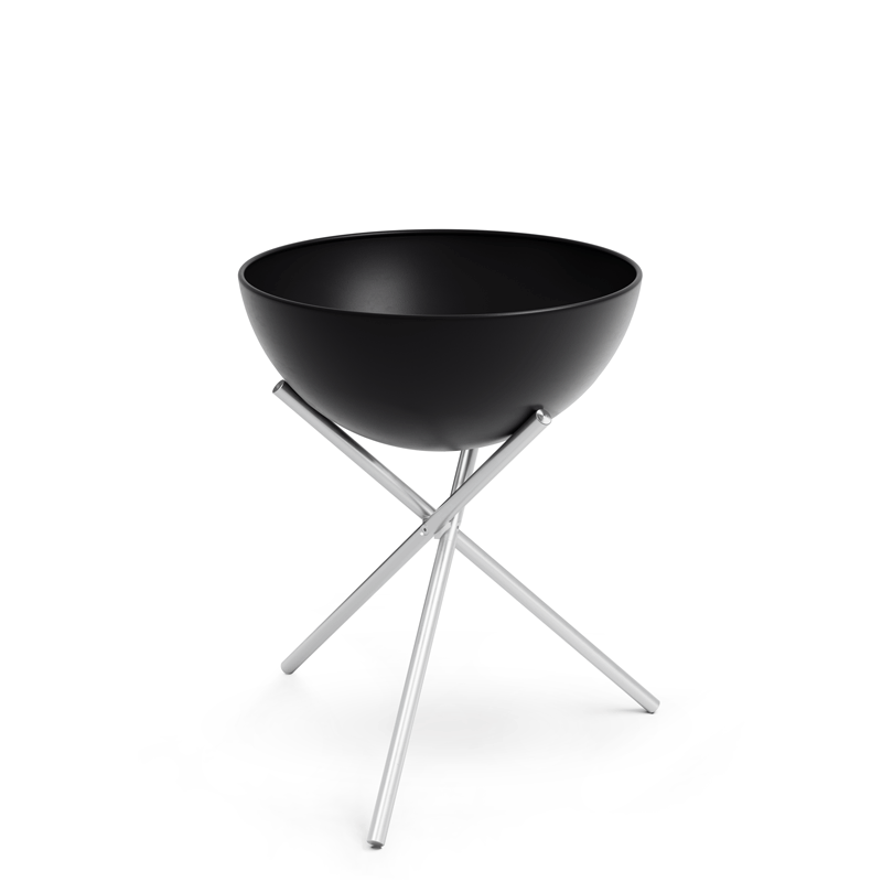 Erleben Sie eine schwarze Schale mit einem Metallständer