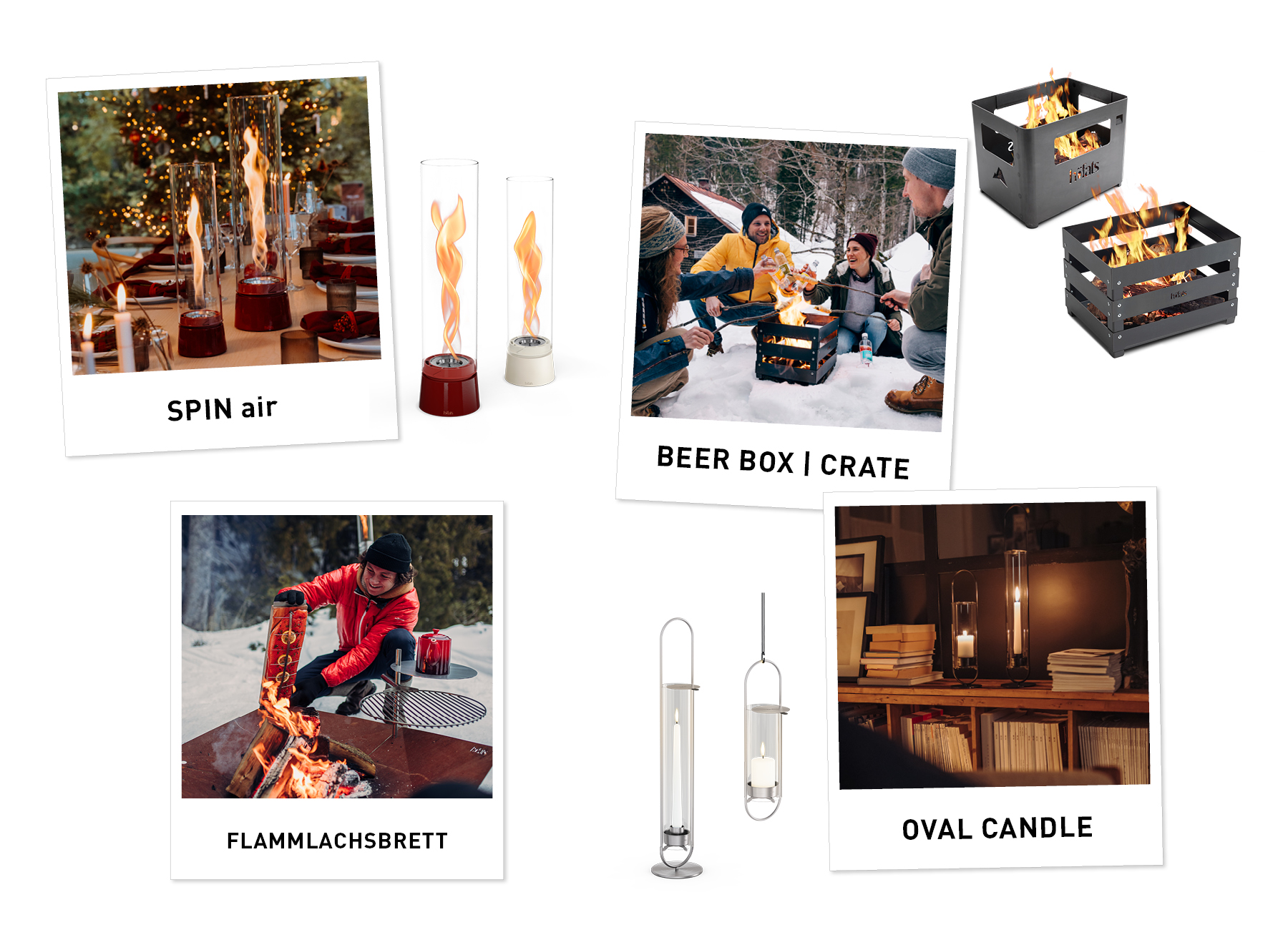 Eine Collage von Fotos, die verschiedene Anwendungsfälle von Produkten zeigen, als Inspiration für Geschenke