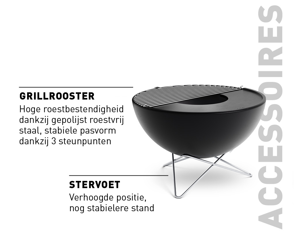 Een uitnodigende scène die de Bowlaccessoires Plancha en rooster laat zien.