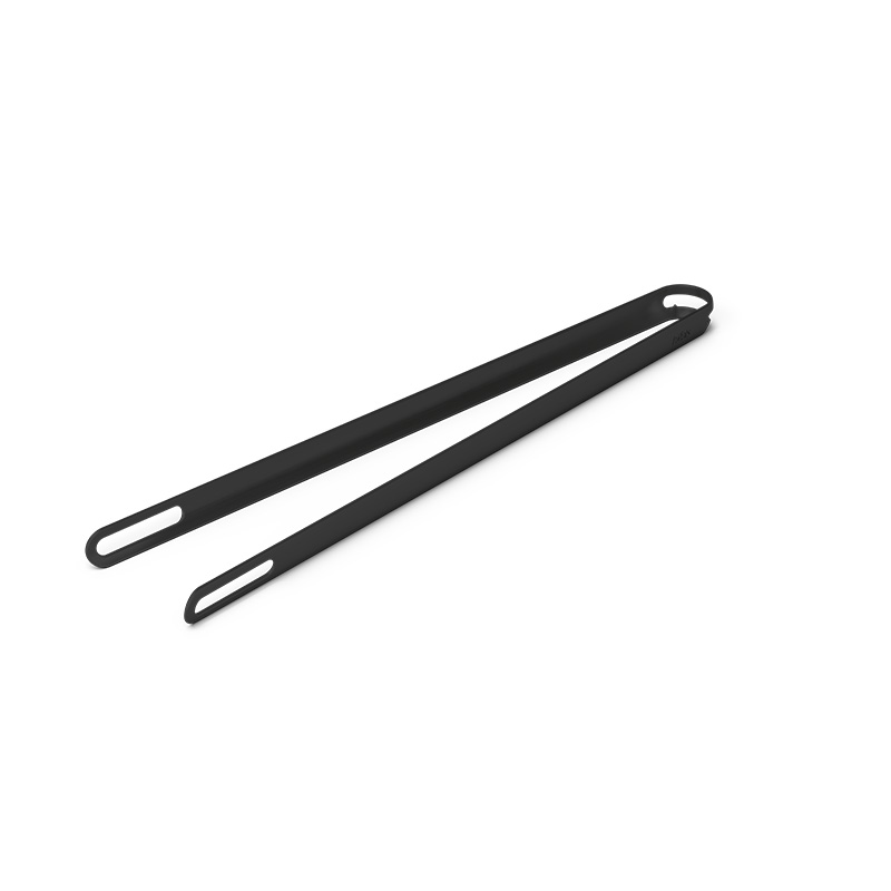 BBQ-Tool-Set schwarz (3-teilig) Eine Abbildung einer schwarzen Metallzange mit Griff, wobei die 00859 Grillzange Schwarz als zentrales und zweckmäßiges Element dargestellt wird.