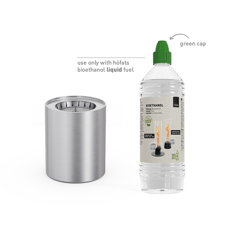 SPIN 1200 Bio-Burner with Eco-Ring and Extinguishing Lid A bottle of ethanol and a BioBurner