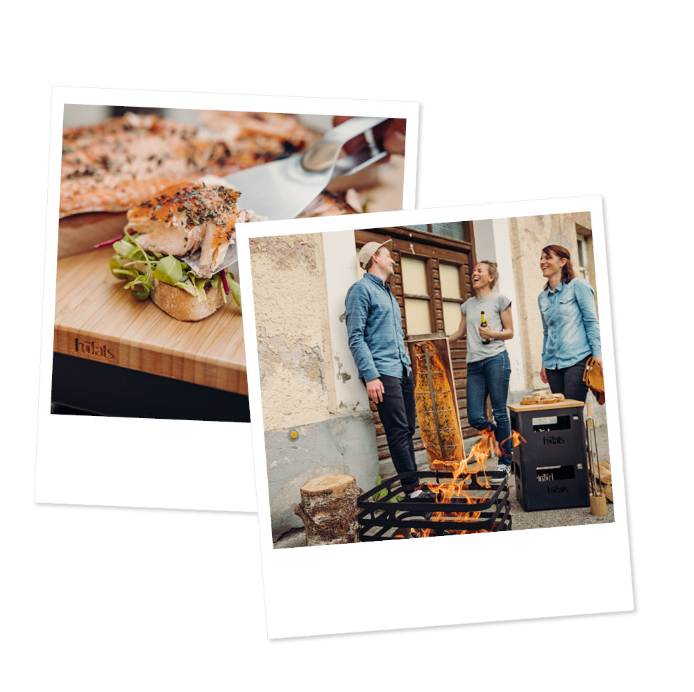 two pictures of a man and woman cooking food.