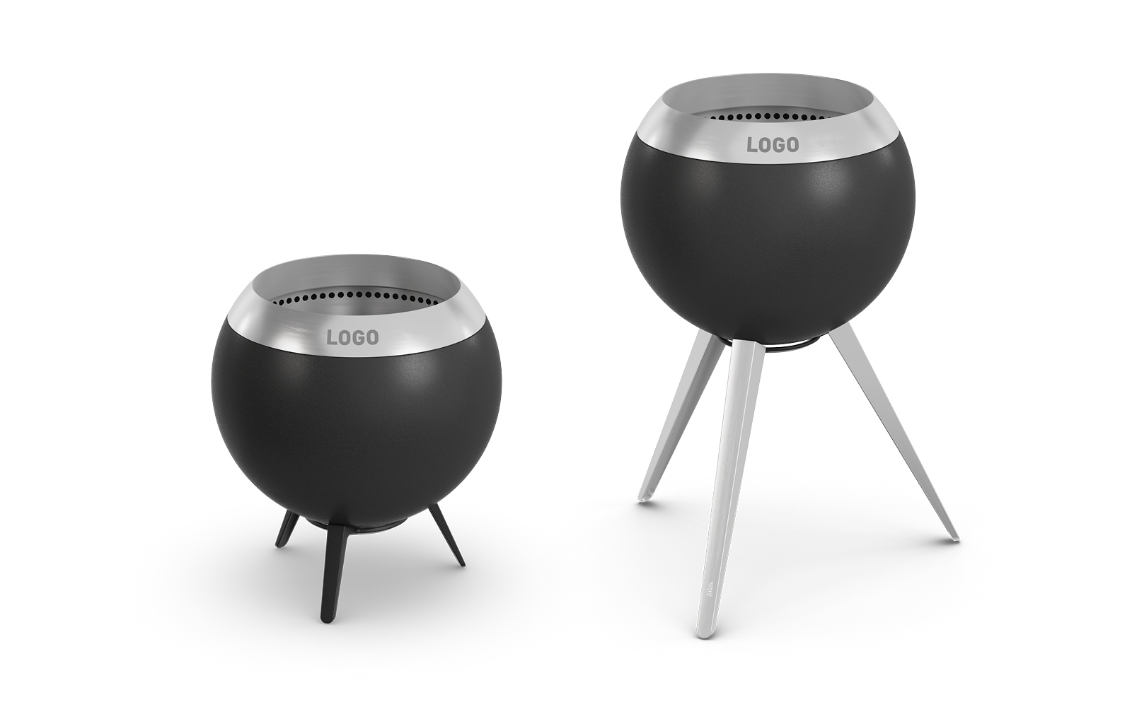 a pair of firebaskets sitting on top of a stand