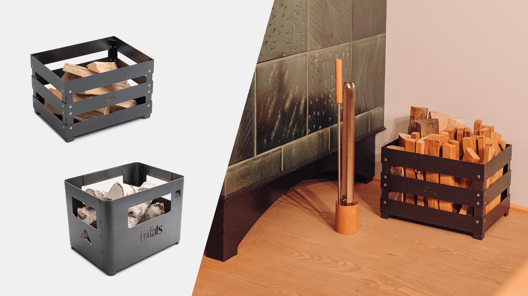 Ein Bild eines Kamins mit einem Holzhalter