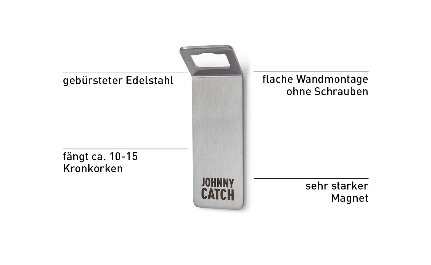 Dargestellt ist ein USB-Gerät mit den Namen verschiedener Teile, mit dem JOHNNY CATCH Magnet.
