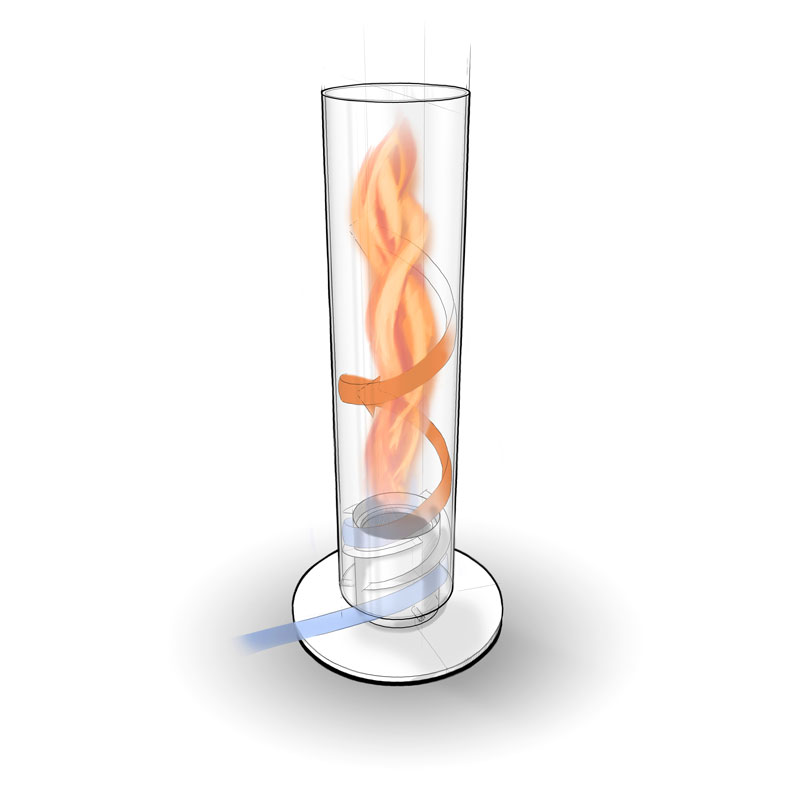 a glass with a flame inside.