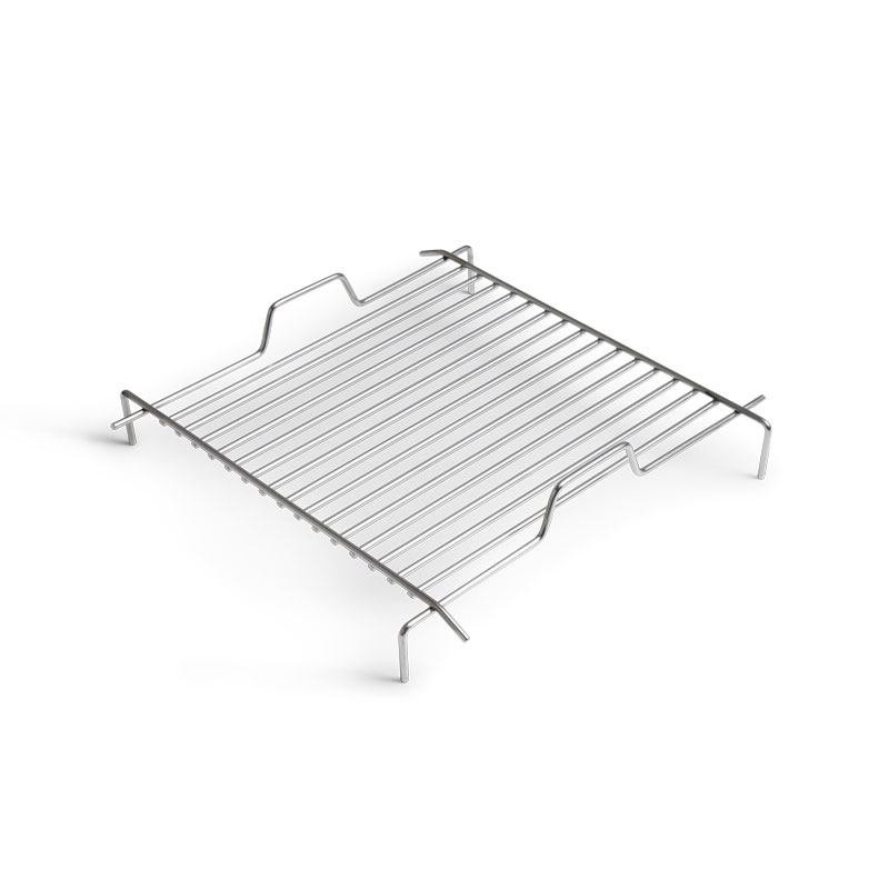 CUBE BBQ Set black A depiction of a stainless steel grid with a white background, featuring the Cube Grill Grid as a central and purposeful element.