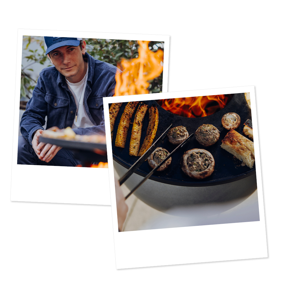 a man cooking food on a grill