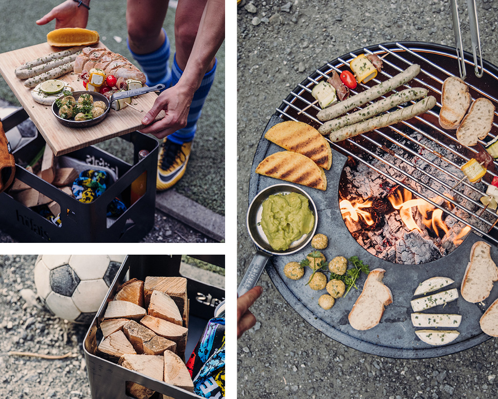 a man is cooking food on a grill