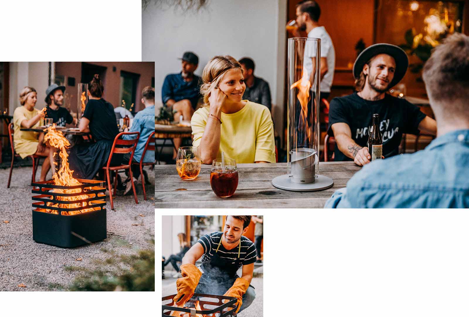 Ein Bild, das eine Collage von Menschen zeigt, die um eine Feuerstelle sitzen, mit dem Gesamtwert des Rabatts.