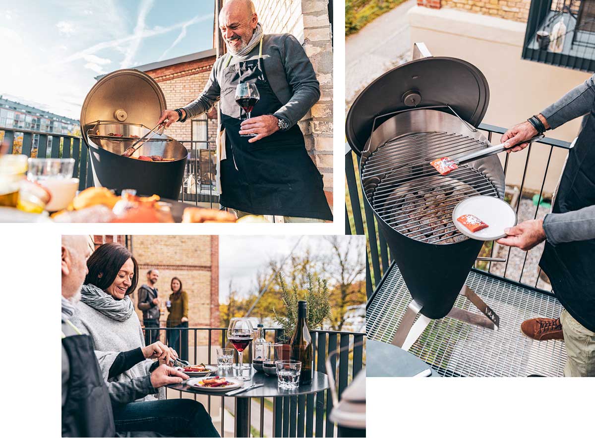 Een man die aan het barbecueën is op een grill