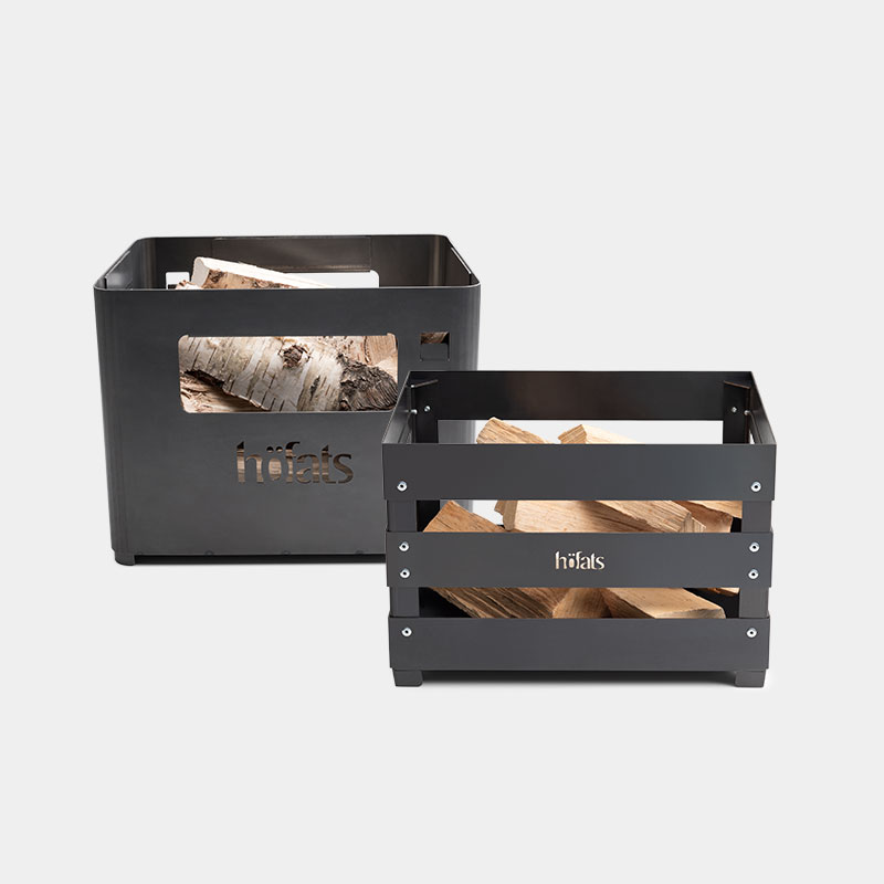 the Beer Box Firebasket and the Crate Firebasket next to each other