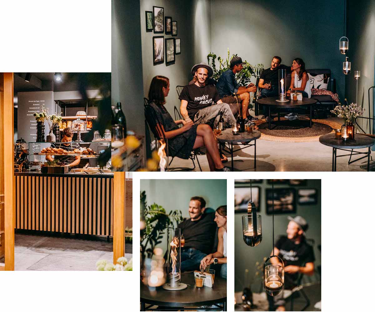 Une image montrant un collage de personnes assises autour d'une table dans un café, avec la valeur totale de la remise.