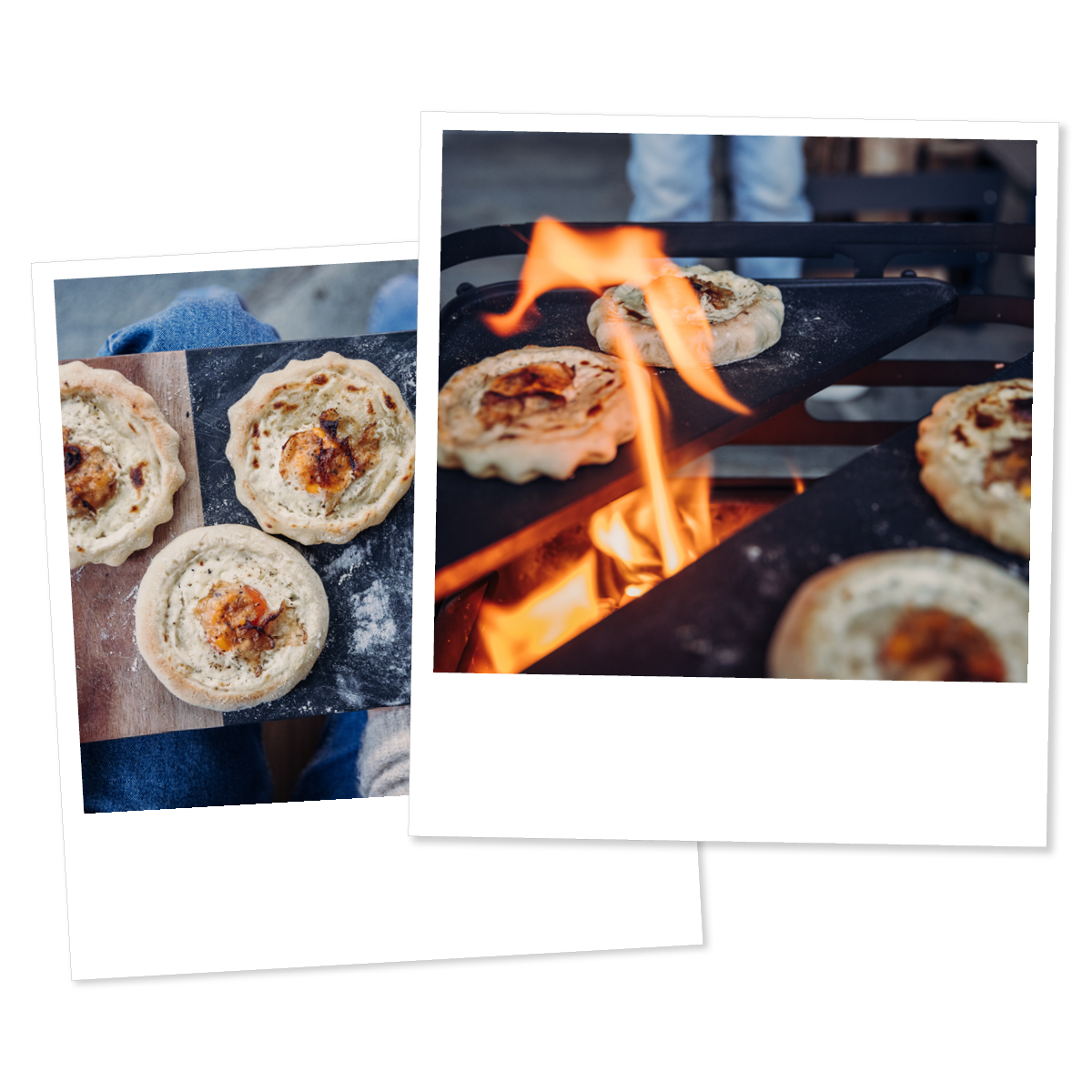 a couple of pictures of food cooking on a grill.