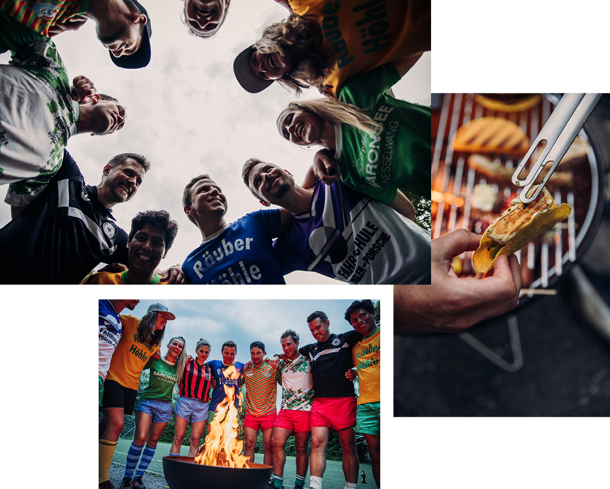 An image showing a group of people standing around a fire pit