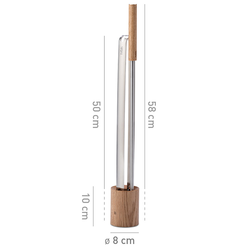 Fire Tools Set 3 pcs An inviting scene with a wooden base and stainless steel pole showing the measurements of the 00251 Fire Tools Set 3 pcs