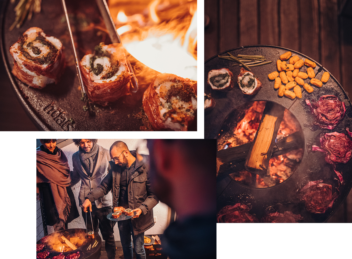 Experience a collage of a man cooking food on a grill