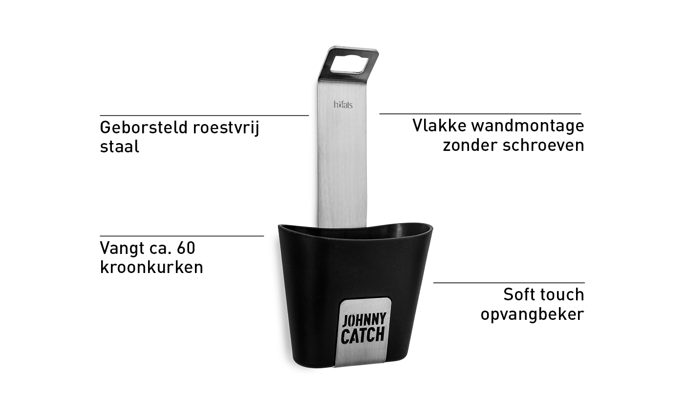Een uitnodigende scène met een metalen flesopener wordt getoond met zijn kenmerken. de Johnny Catch Cup Flesopener.